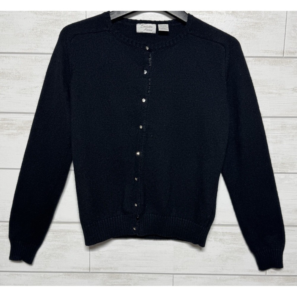 Envision Avenue Womens Black Cardigan Knit Sweater Size L `14-16 Button Up